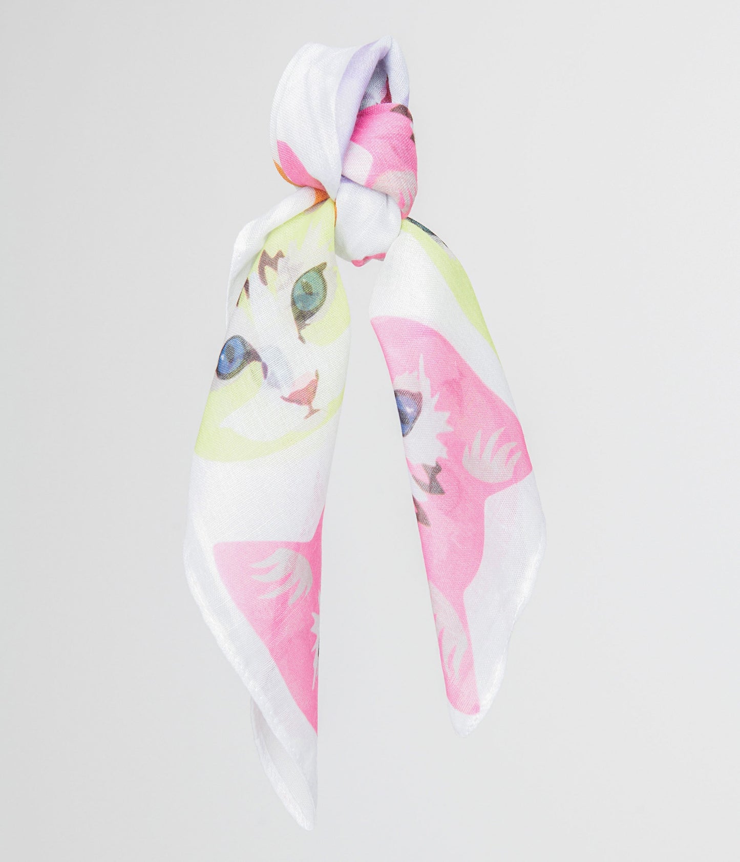 1970s White Cool Cat Print Hair Scarf