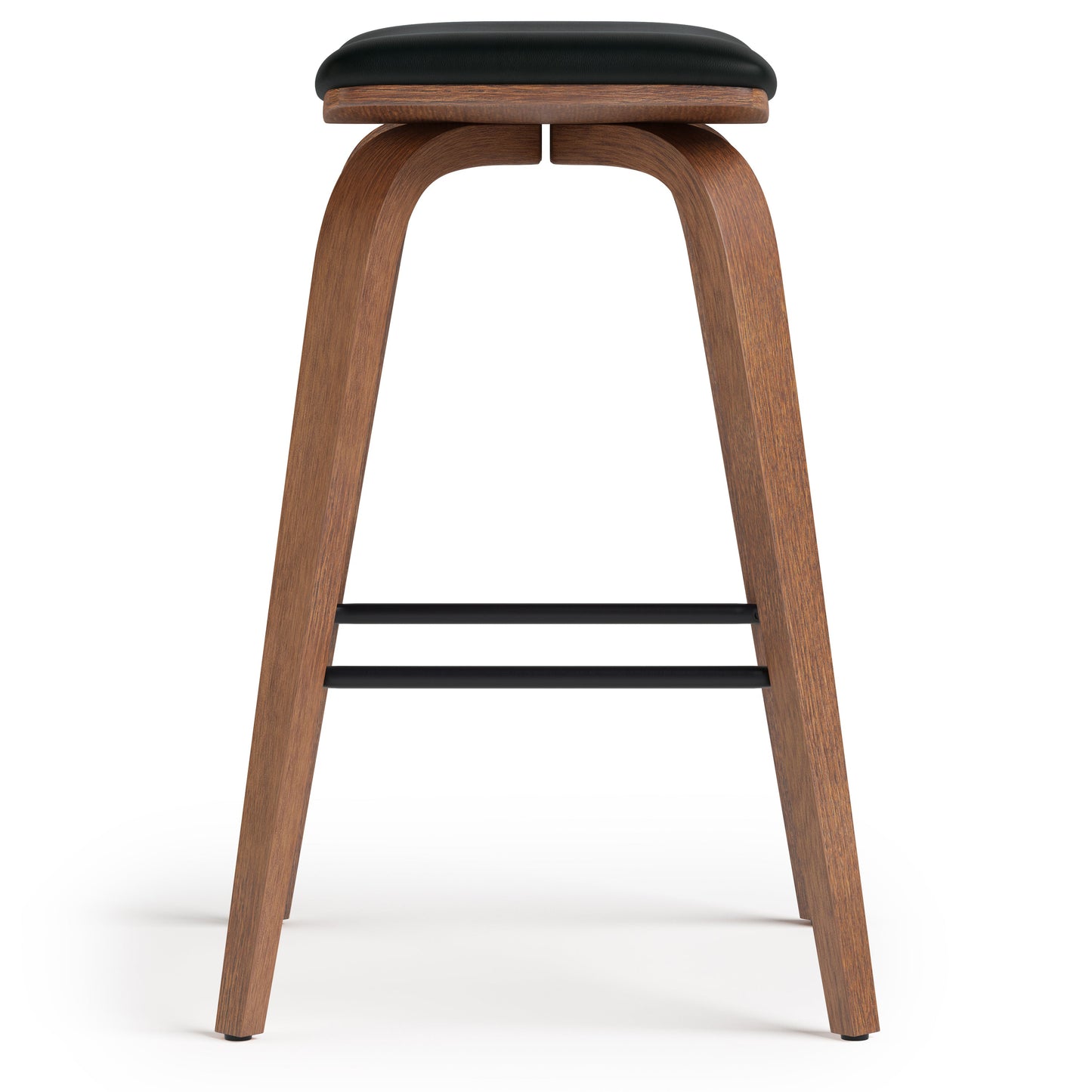 Upholstered Backless Bar Stool with Wooden Curved Legs and Metal Footrest, Set of 2