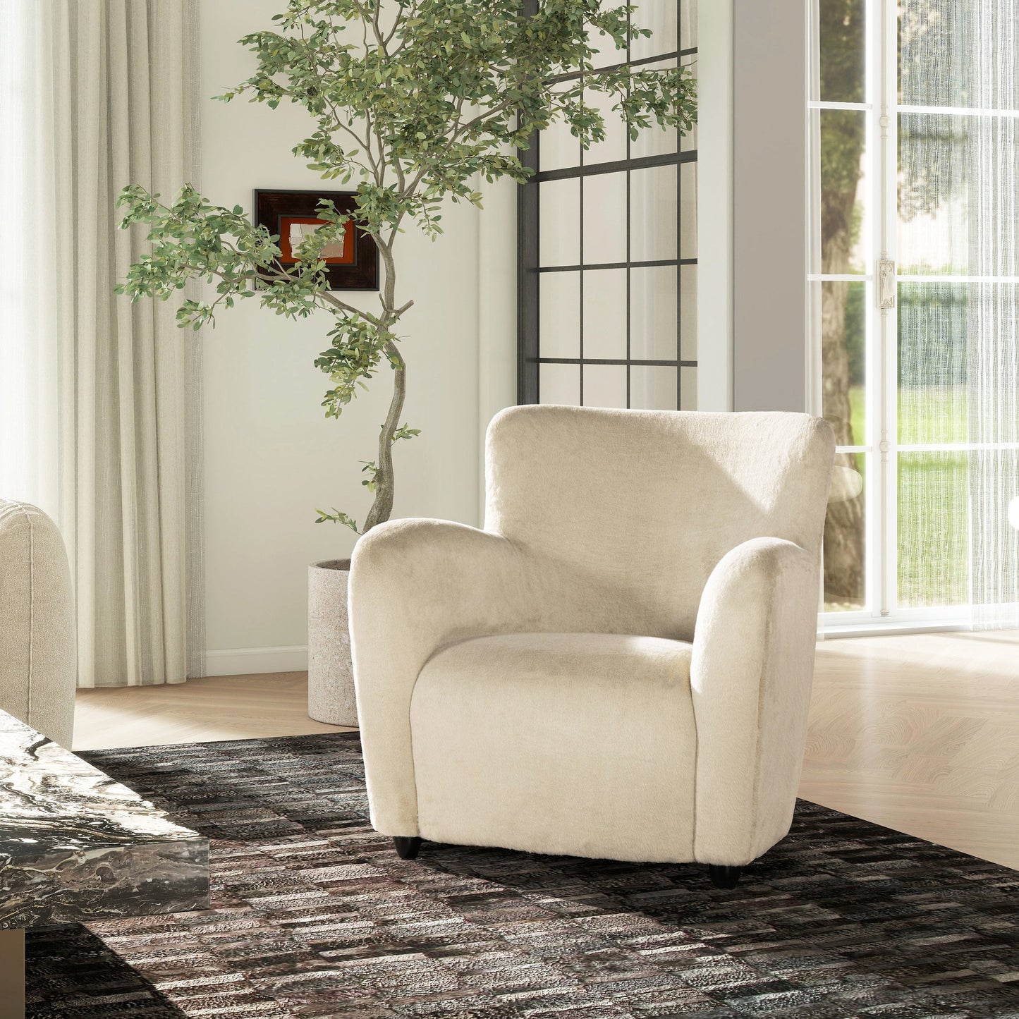 Upholstered Arm Chair with Curved Back