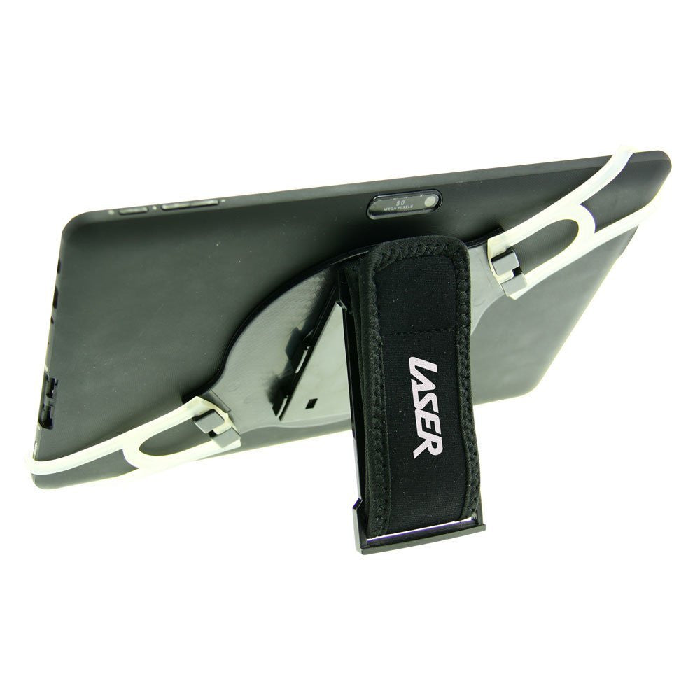 Laser Tablet Holder with 360-Degree Swivel and Hand Strap (Black)