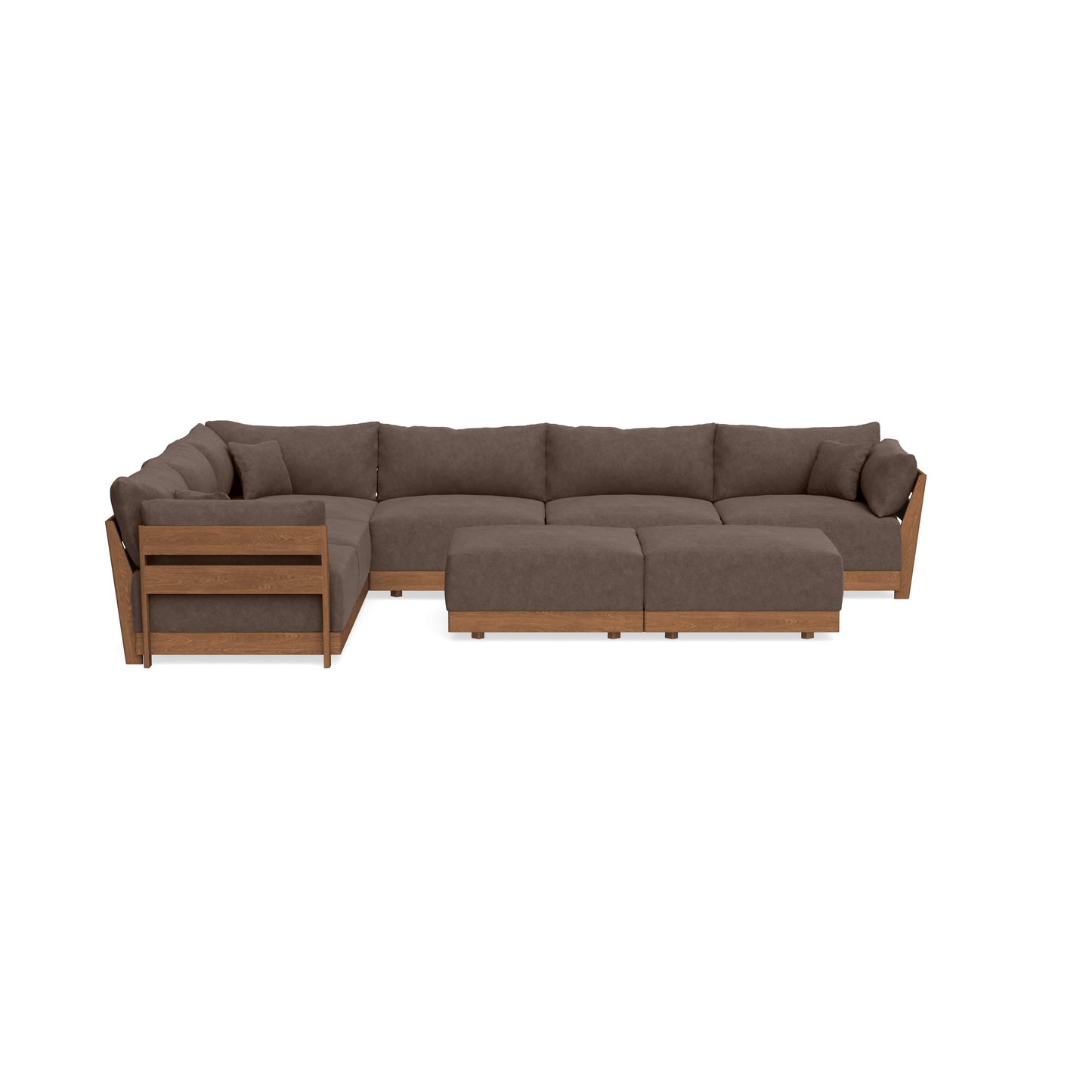 Modular Bondi Espresso 6-Seater Corner Sectional + Bench Ottoman in Chocolate | Memory Foam Blend