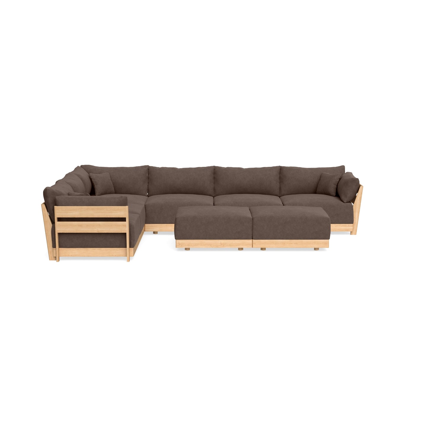 Modular Bondi Latte 6-Seater Corner Sectional + Bench Ottoman in Chocolate | Memory Foam Blend