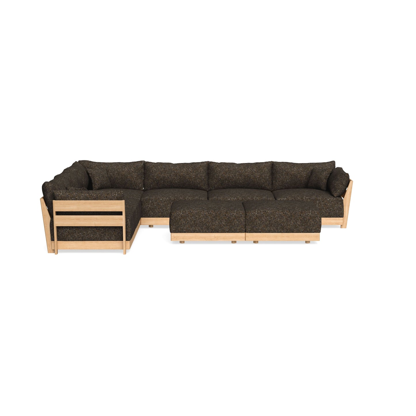 Modular Bondi Latte 6-Seater Corner Sectional + Bench Ottoman in Phantom | Classic Blend