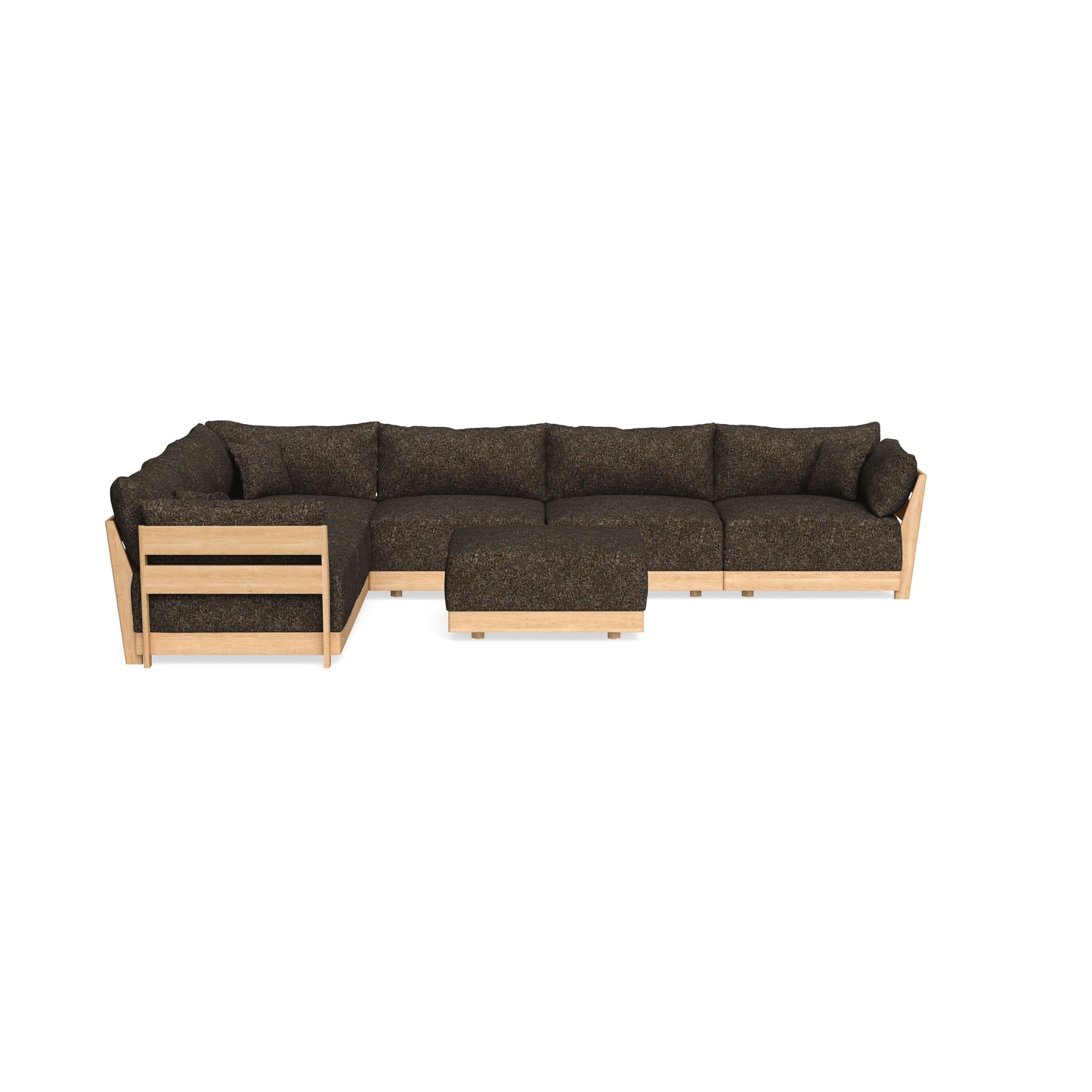 Modular Bondi Latte 6-Seater Corner Sectional + Ottoman in Phantom | Classic Blend