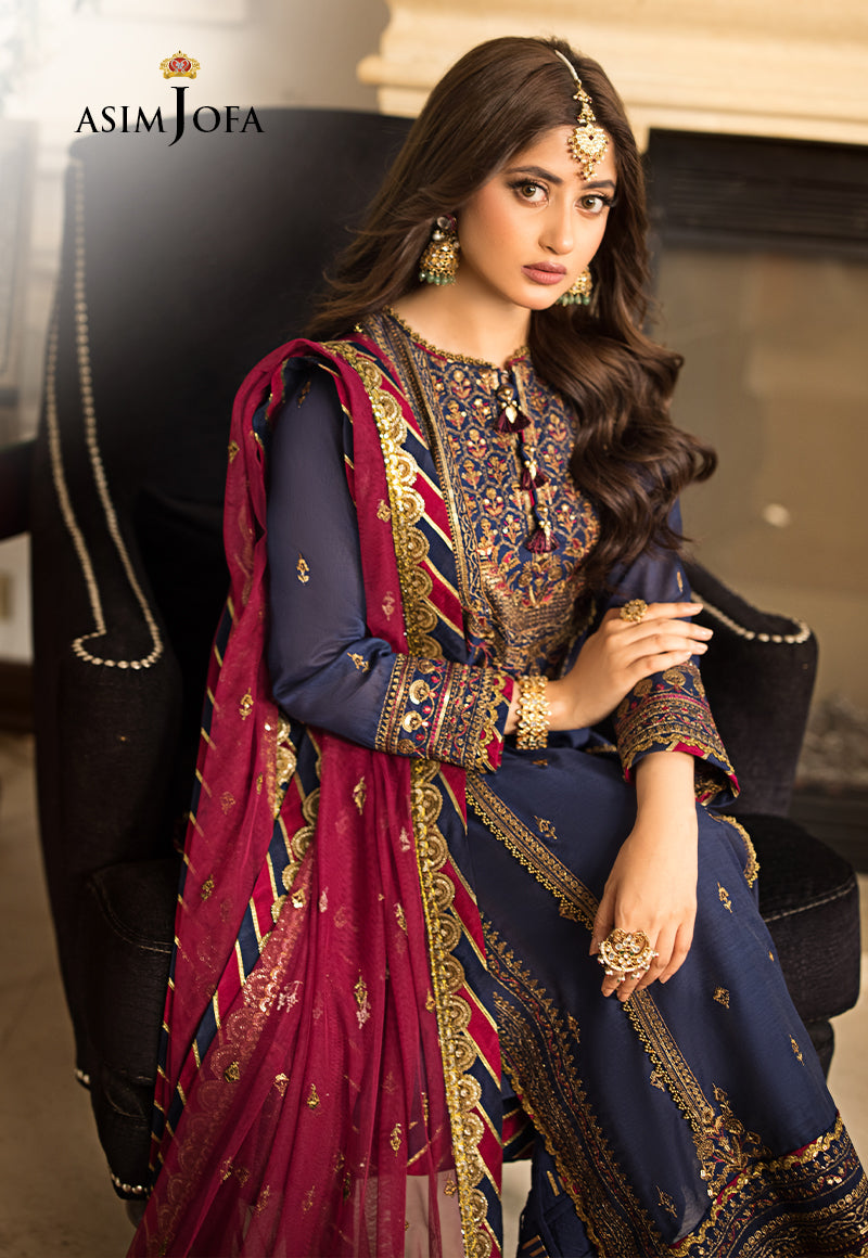 AJJM-17 EMBROIDERED PAPER COTTON , ORGANZA 3 PCS