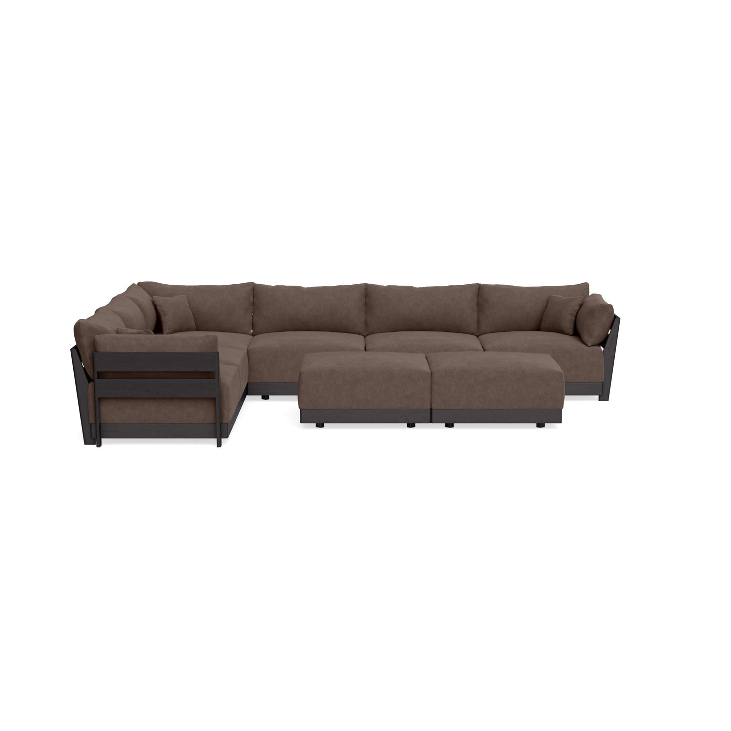 Modular Bondi Black 6-Seater Corner Sectional + Bench Ottoman in Chocolate | Classic Blend