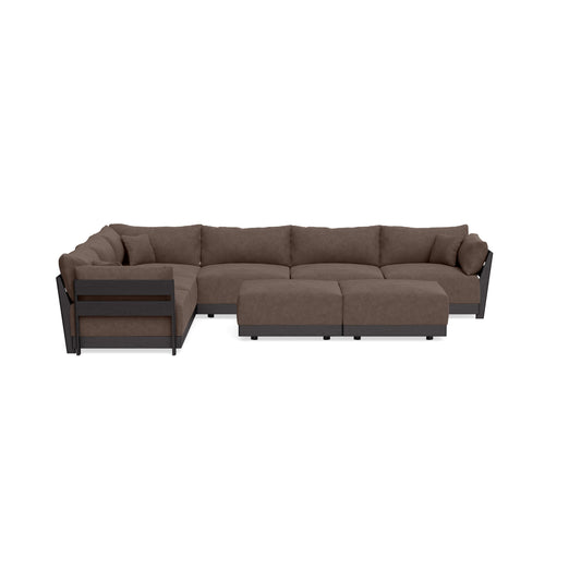 Modular Bondi Black 6-Seater Corner Sectional + Bench Ottoman in Chocolate | Classic Blend