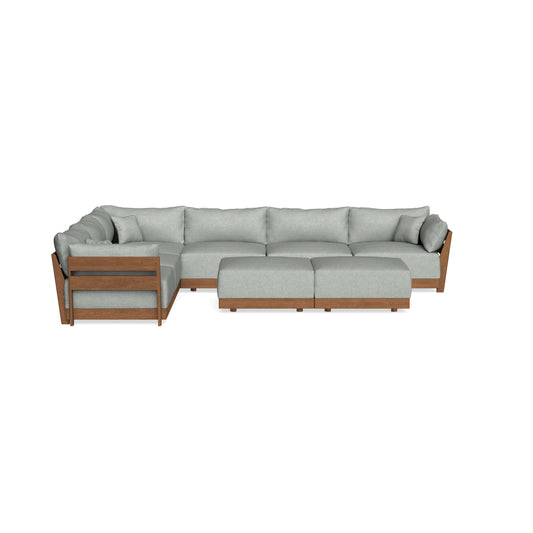 Modular Bondi Espresso 6-Seater Corner Sectional + Bench Ottoman in Spa | Memory Foam Blend