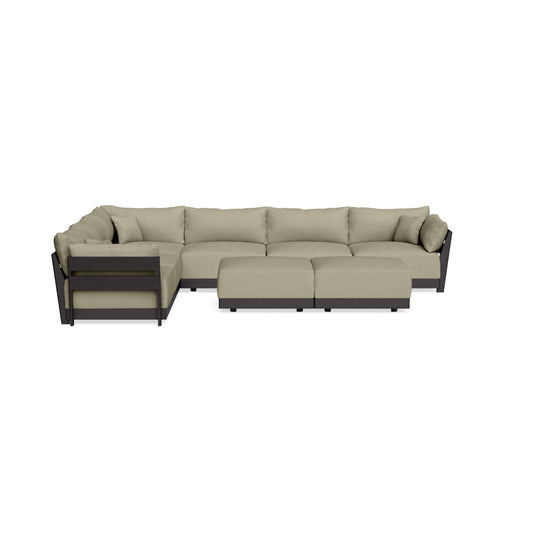 Modular Bondi Black 6-Seater Corner Sectional + Bench Ottoman in Cappuccino | Classic Blend