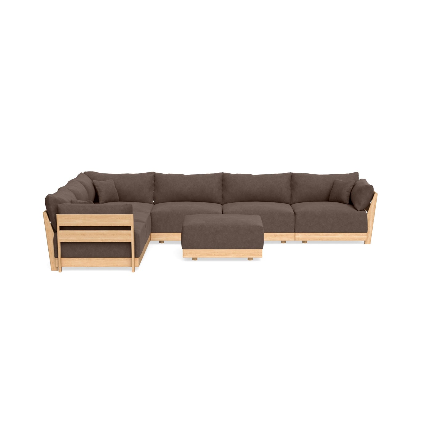 Modular Bondi Latte 6-Seater Corner Sectional + Ottoman in Chocolate | Memory Foam Blend