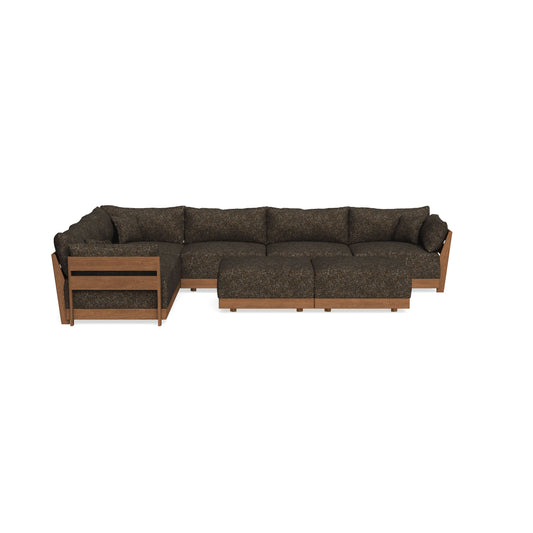 Modular Bondi Espresso 6-Seater Corner Sectional + Bench Ottoman in Phantom | Classic Blend