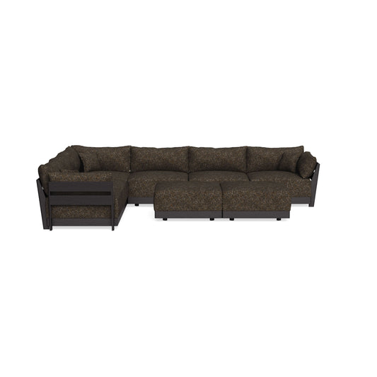 Modular Bondi Black 6-Seater Corner Sectional + Bench Ottoman in Phantom | Memory Foam Blend