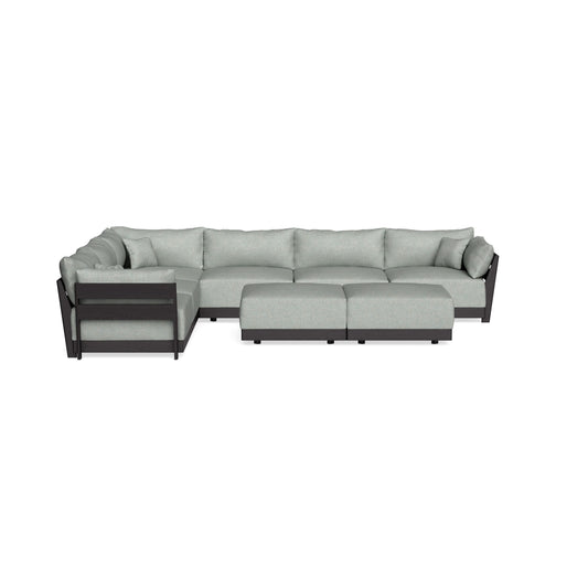 Modular Bondi Black 6-Seater Corner Sectional + Bench Ottoman in Spa | Classic Blend
