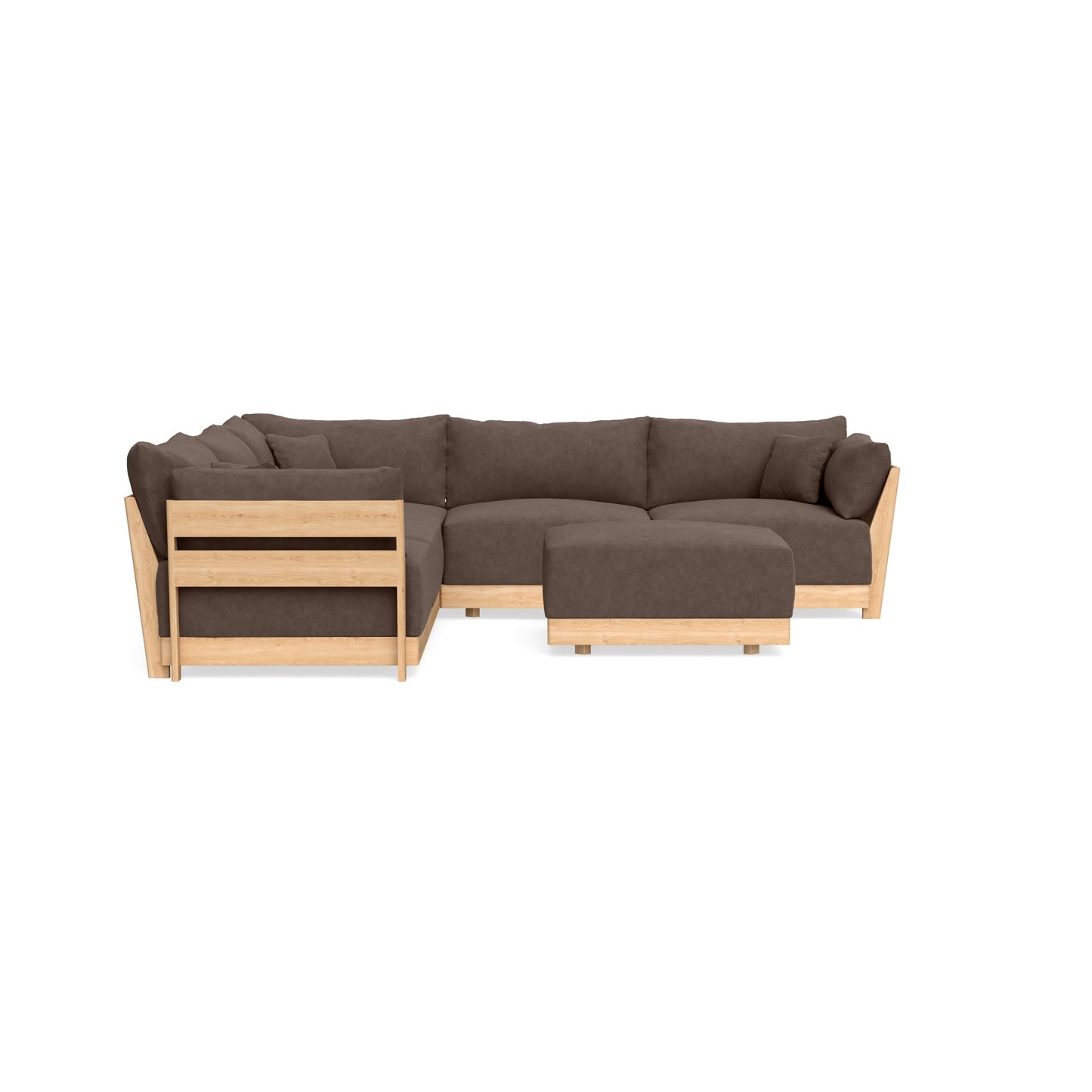Modular Bondi Latte 5-Seater Corner Sectional + Ottoman in Chocolate | Memory Foam Blend