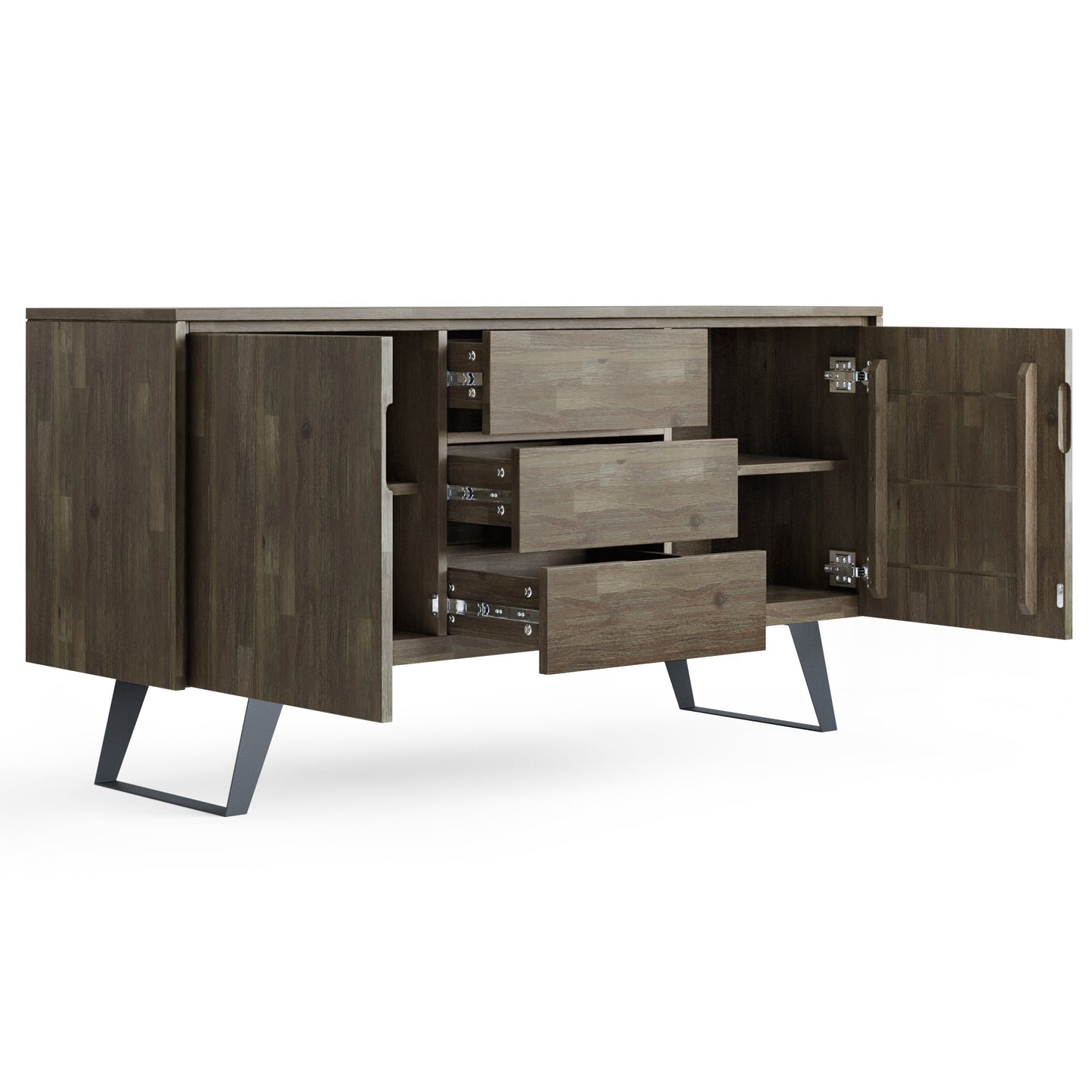 Peak 2-Door Buffet Cabinet with 3 Drawers and Metal Angled Legs