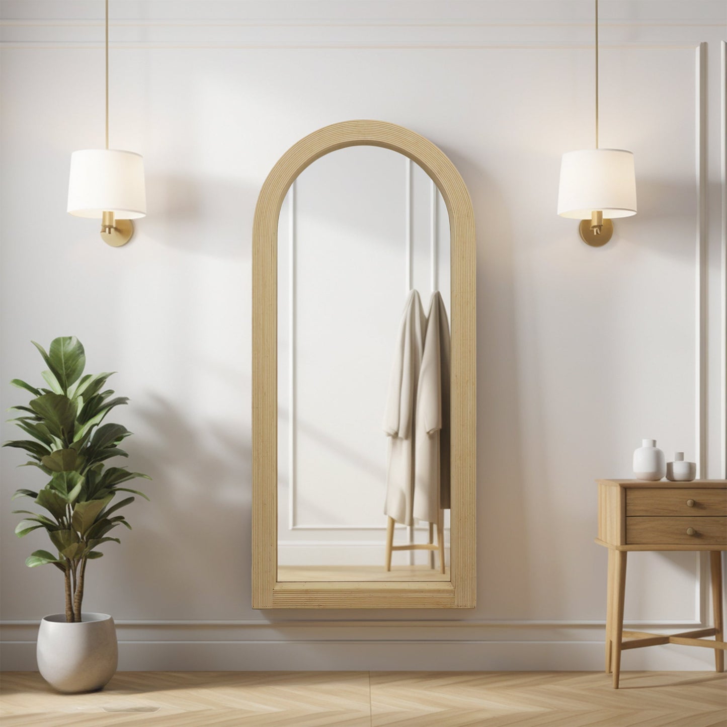 Arched Bamboo Wall Mirror