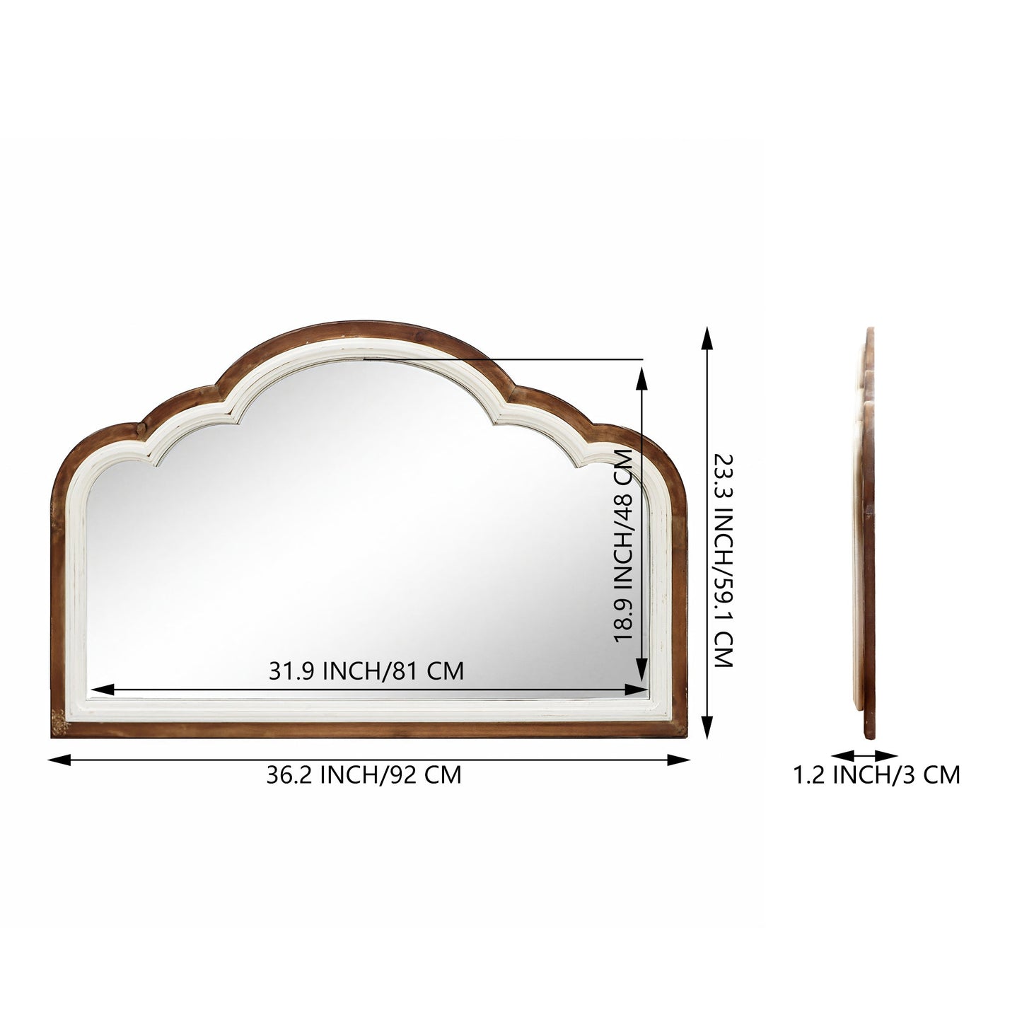 Wood Arch Wall Mirror, Shabby Chic Mirror