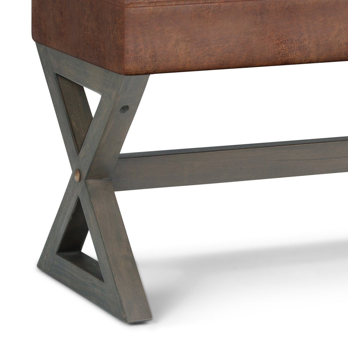 Bloom Upholstered Ottoman Bench with Vertical Stitching and X Design Trestle Base