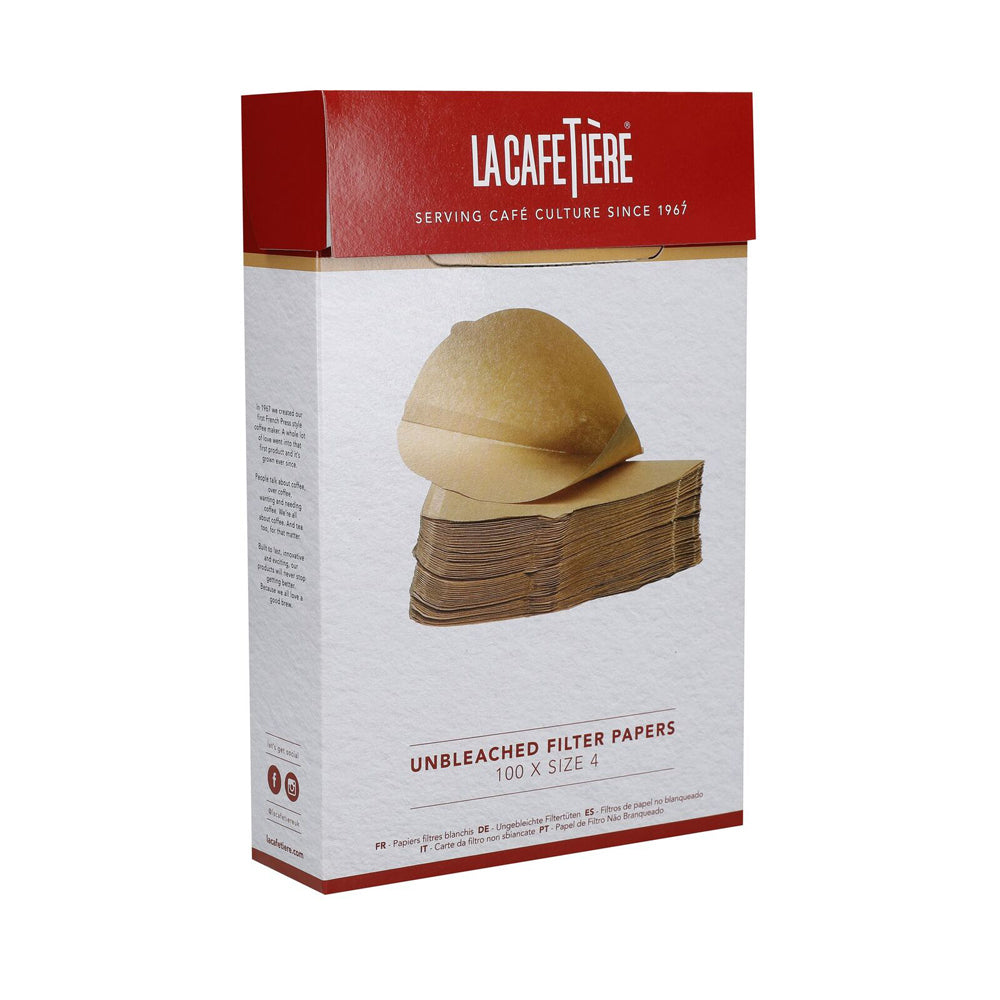 La Cafetiere 100 Pieces 19cm Unbleached Coffee Filter Papers Size 4 (Brown)