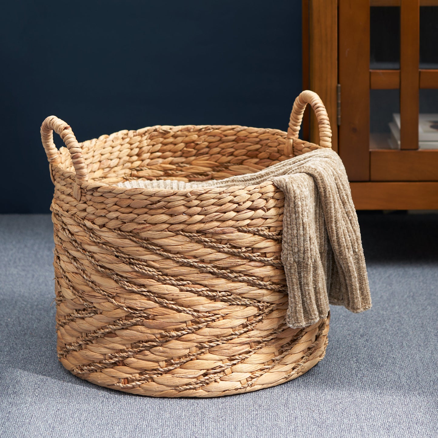 Round Woven Storage Basket with Handles