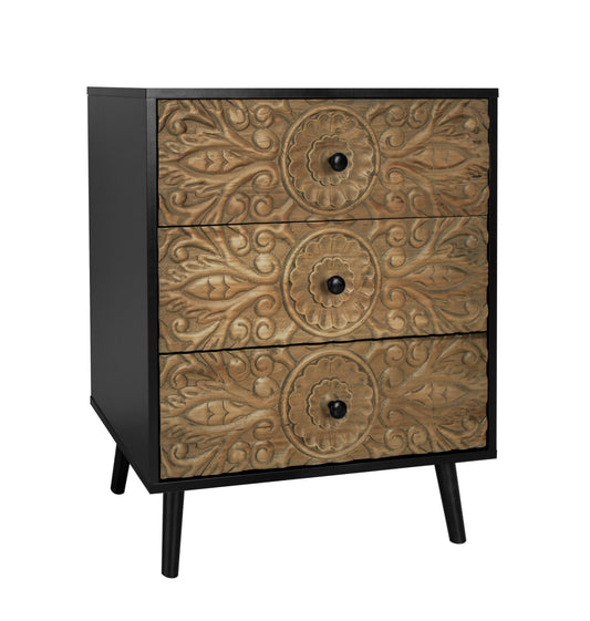 Cabinet with 3 Drawers and Hand-Carved Design