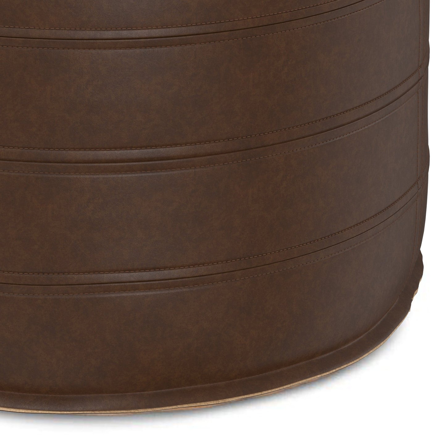 Resonance Faux Leather Round Pouf with Top Stitching Detail and Zipper