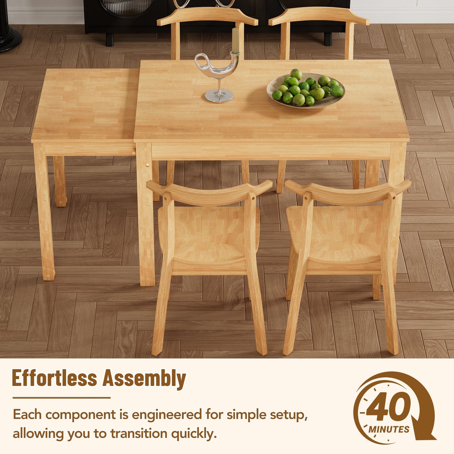 Holva 5-Piece Dining Set with Extendable Table and 4 Open Back Chairs