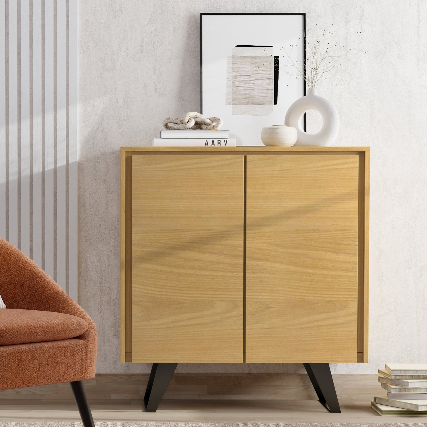 Passage 2-Door Storage Cabinet with 4 Adjustable Shelves and Metal Angled Legs
