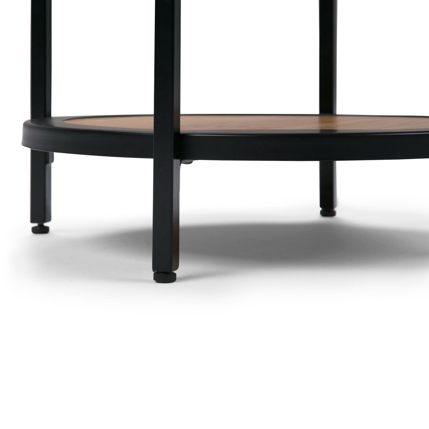 Grit Round Side Table with Open Bottom Shelf and Metal Frame