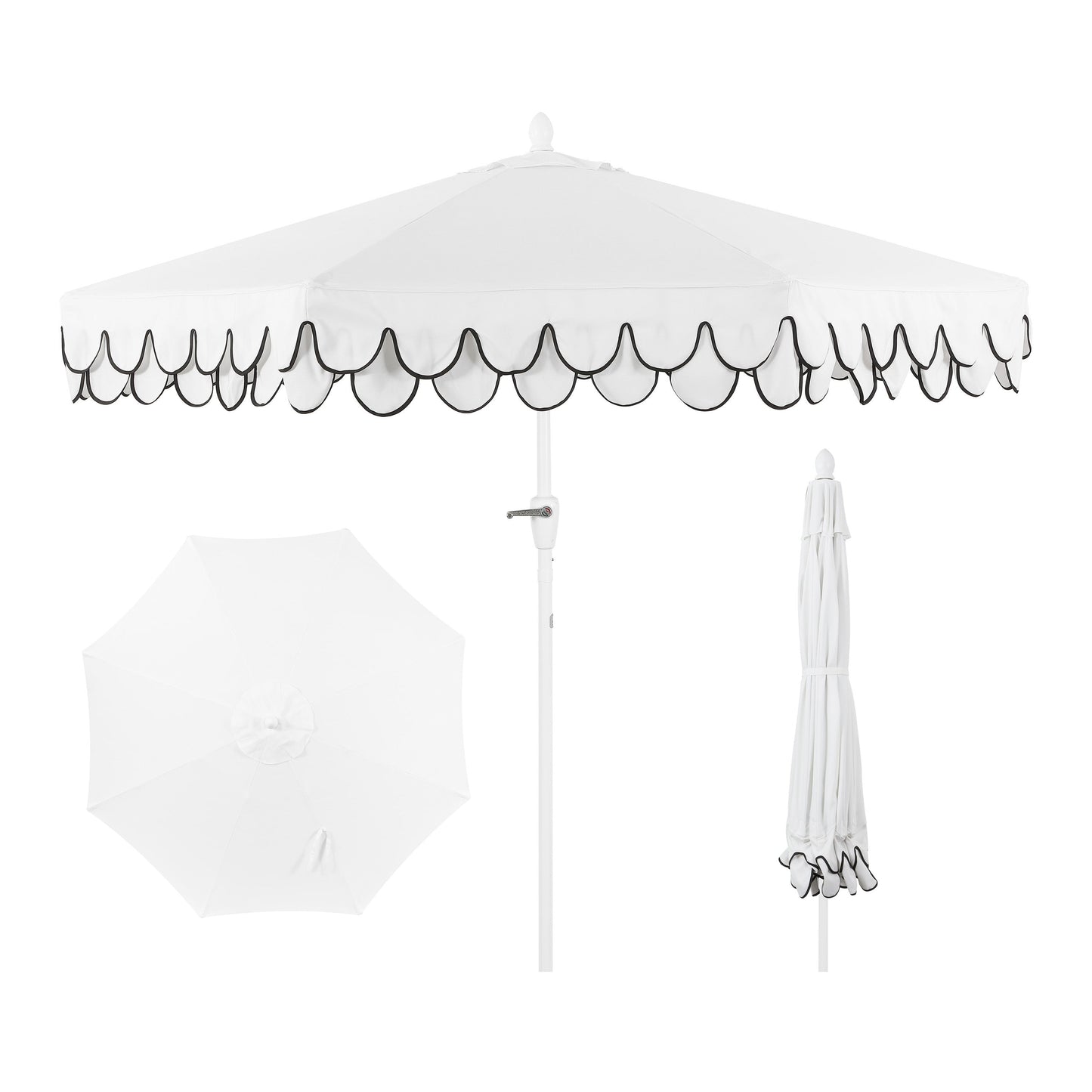 Tracy Classic MidCentury Scalloped Fringe Market Patio Umbrella with Auto-Tilt
