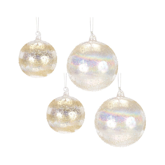 Iridescent Gold and Silver Glass Ball Ornament, Set of 4