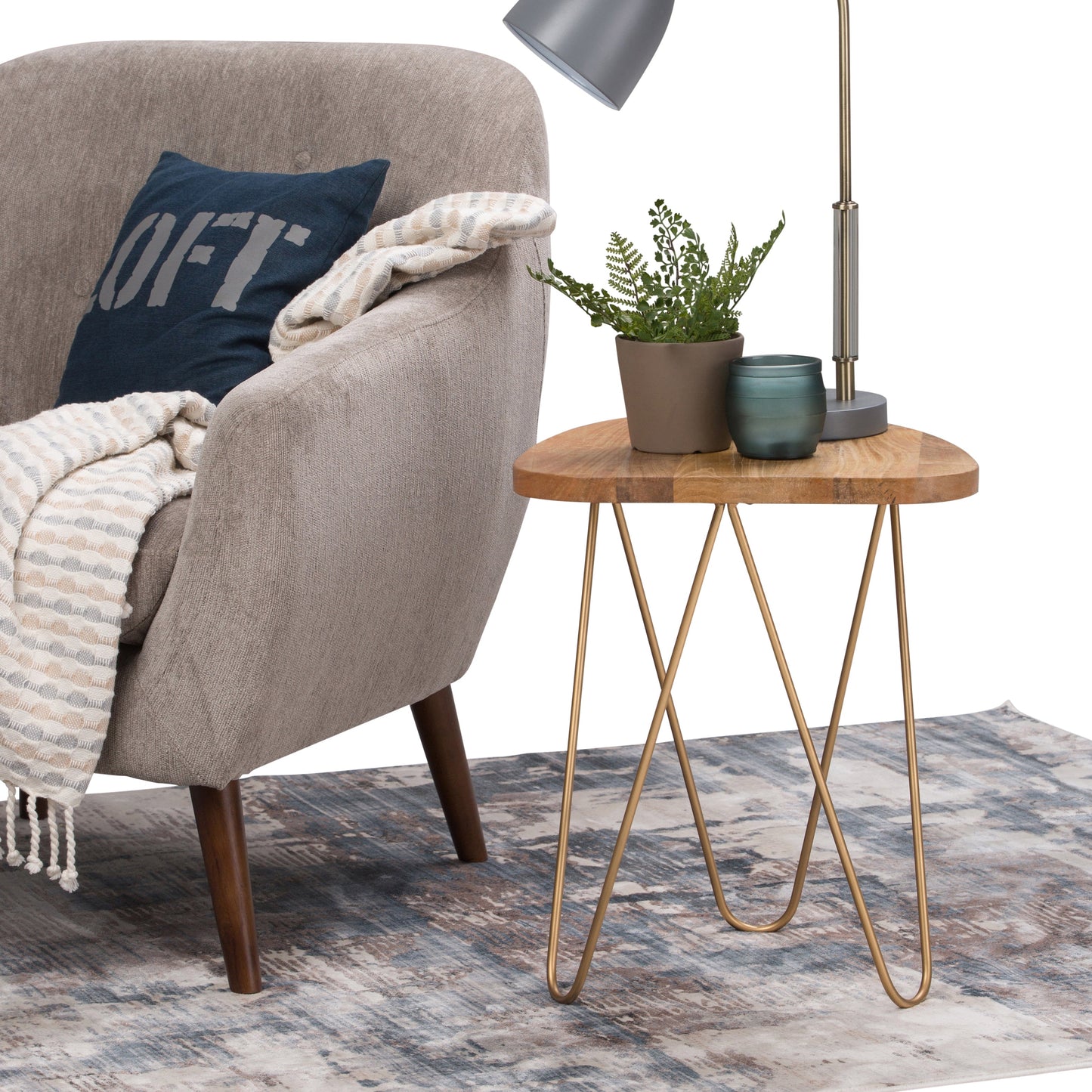 Wooden Accent Table with Metal Hair Pin Legs