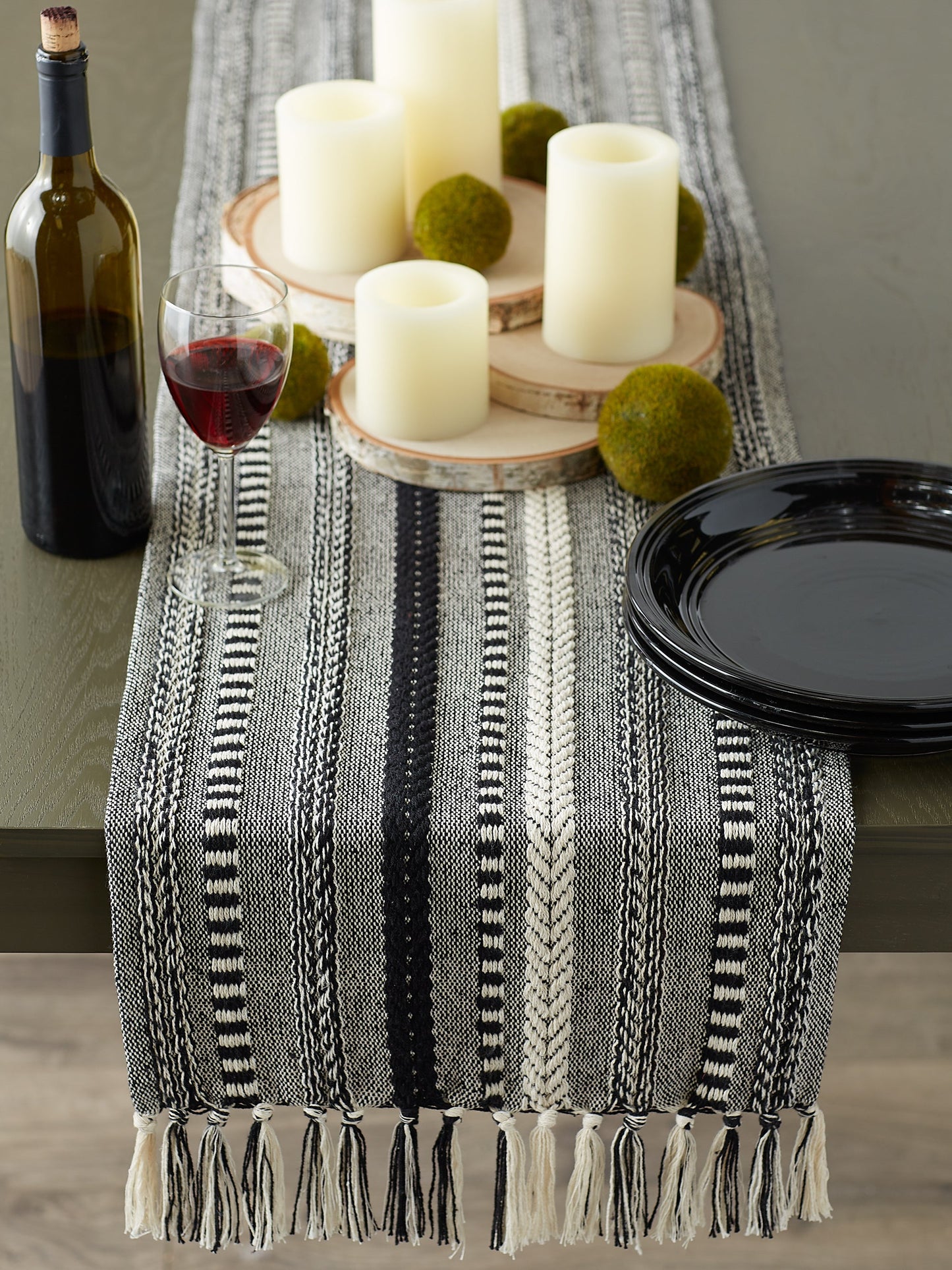 Black Braided Stripe Table Runner 15X108