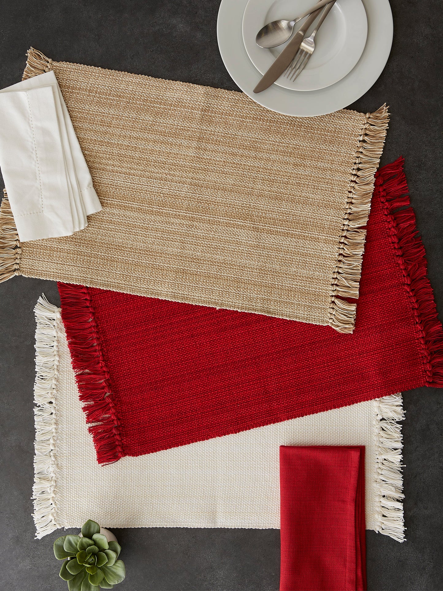 Variegated Fringe 13X19" Nautical Blue Cotton Placemat Set Of 6