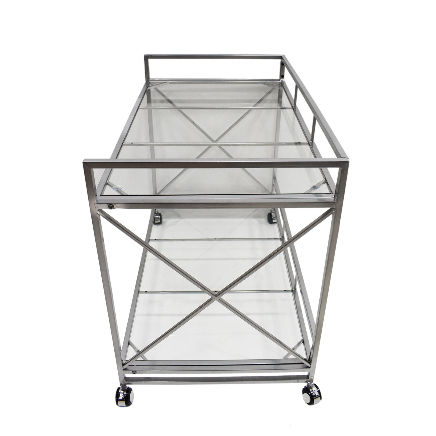 Bar Cart with Glass Shelves and Metal Frame
