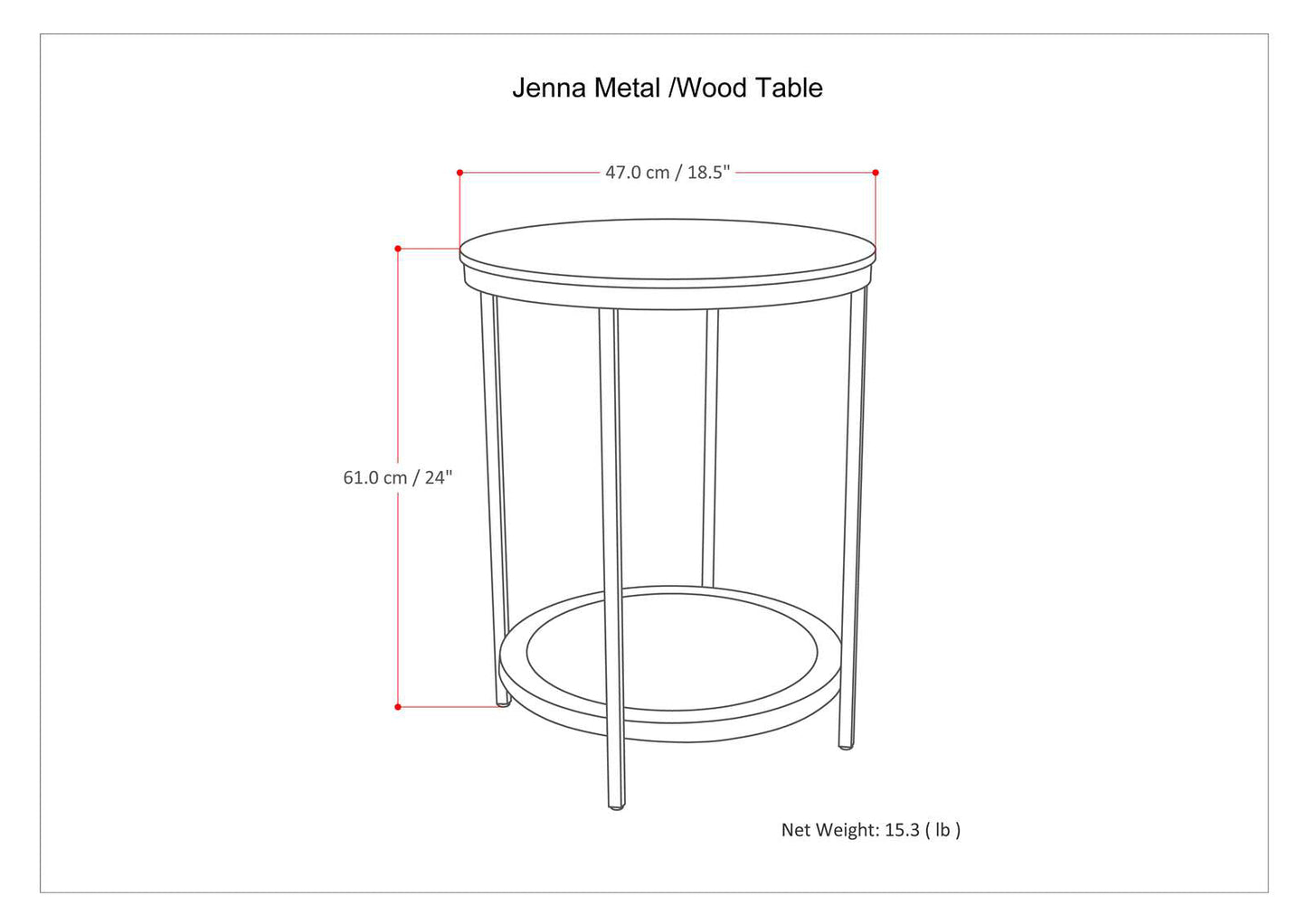 Grit Round Side Table with Open Bottom Shelf and Metal Frame