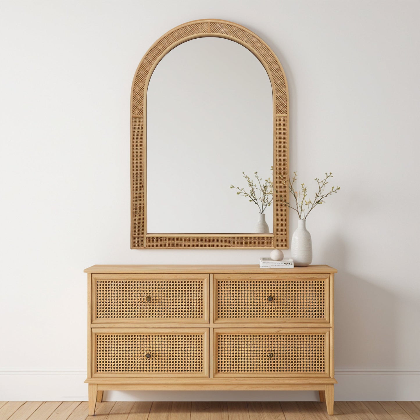 Arched Rattan Wall Mirror