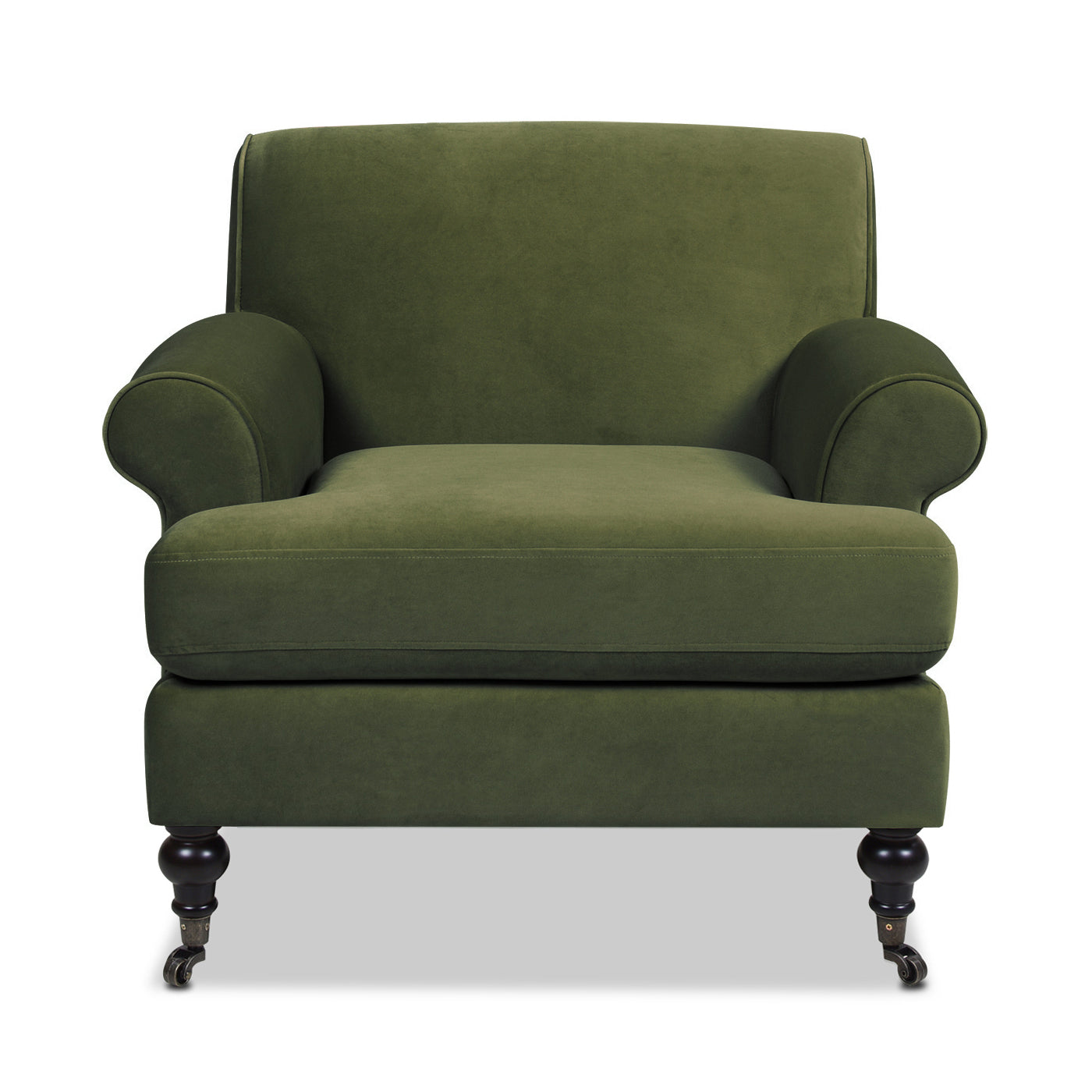 Cobaltex Upholstered Arm Chair with Metal Casters and Rolled Arms