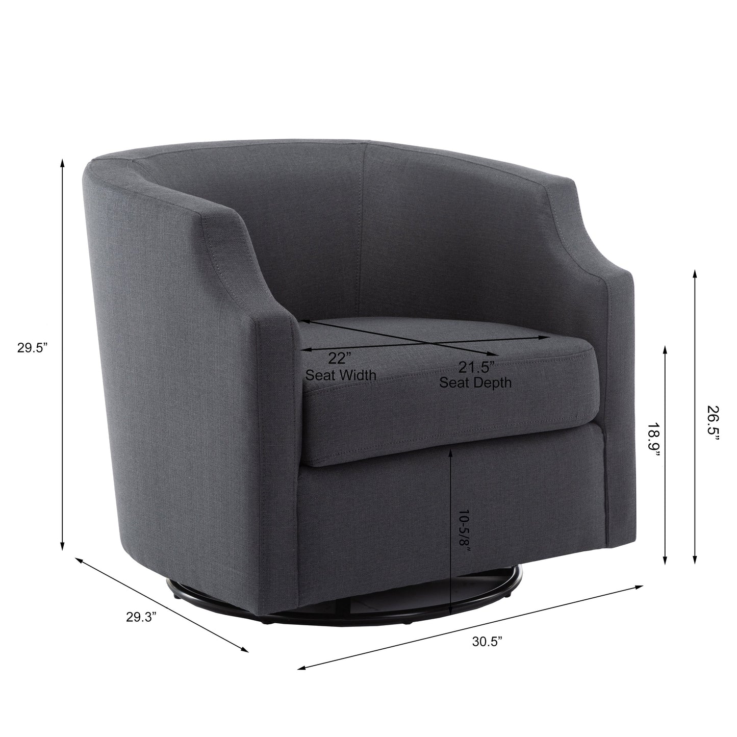 Crocoite Upholstered Barrel Chair with Clip Arms Design and 360-Degree Swivel