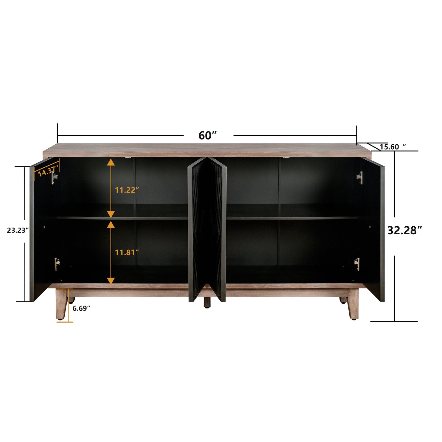 Storage Cabinet with 4 Convex Pattern Diamond Doors and Shelves