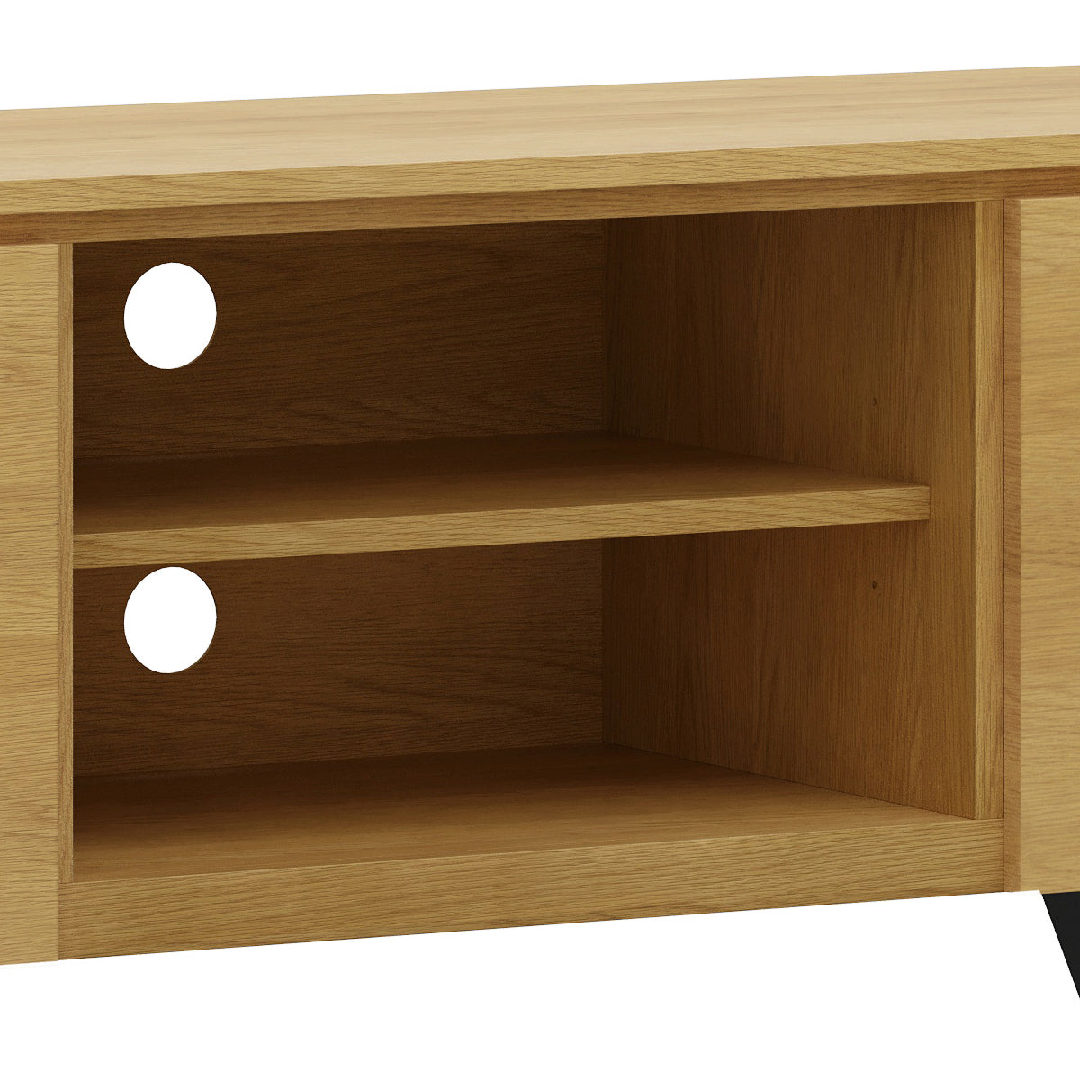 Pioneer TV Stand for TVs Up To 70 Inches with 2 Side Doors, Open Central Shelves and Metal Angled Legs