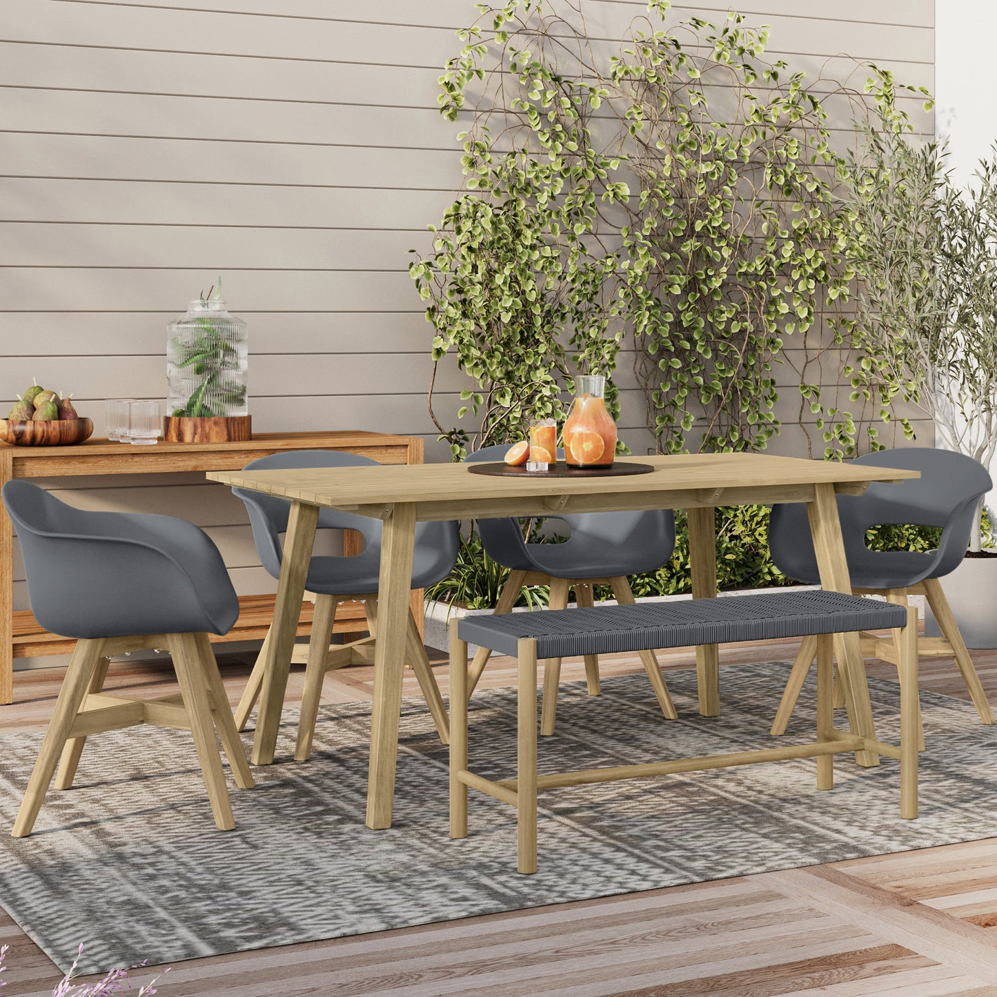Legend 6-Piece Outdoor Dining Table Set with 4 Chairs and Bench