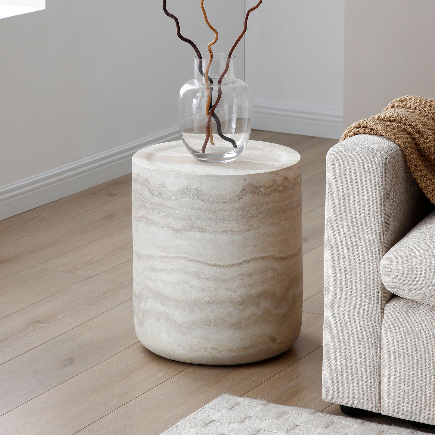 Willowed Faux Travertine Textured Circle Coffee Table