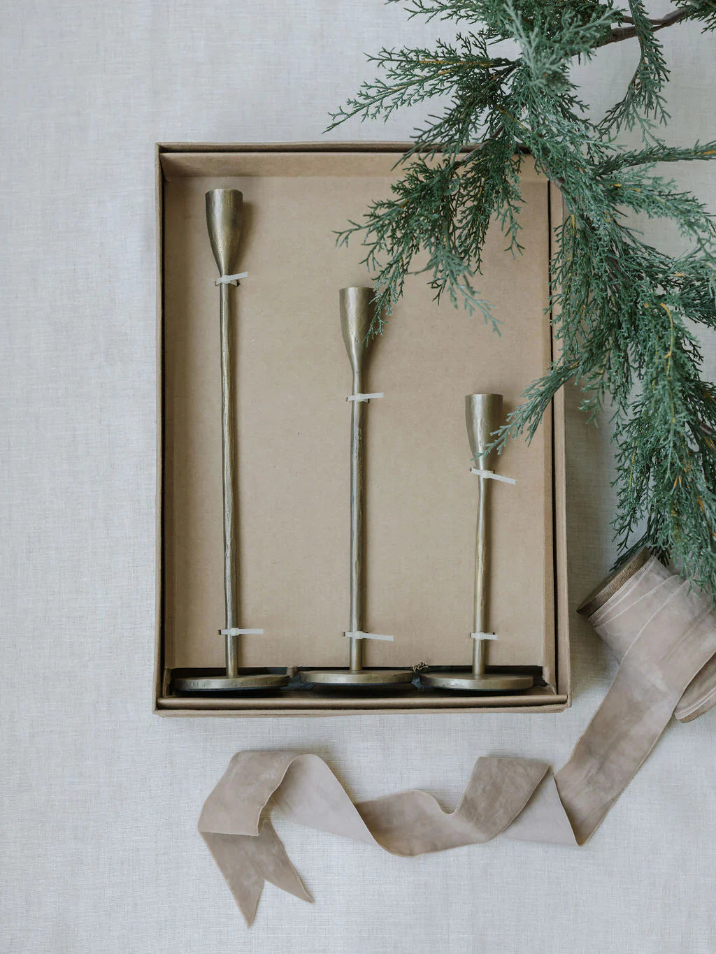 Antique Brass Iron Candleholders, Set of 3