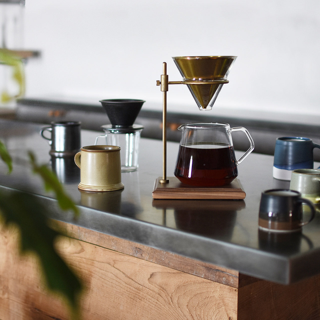 Kinto SCS Brass Pourover 4-Cup 700ml Coffee Brewer with Stand Set