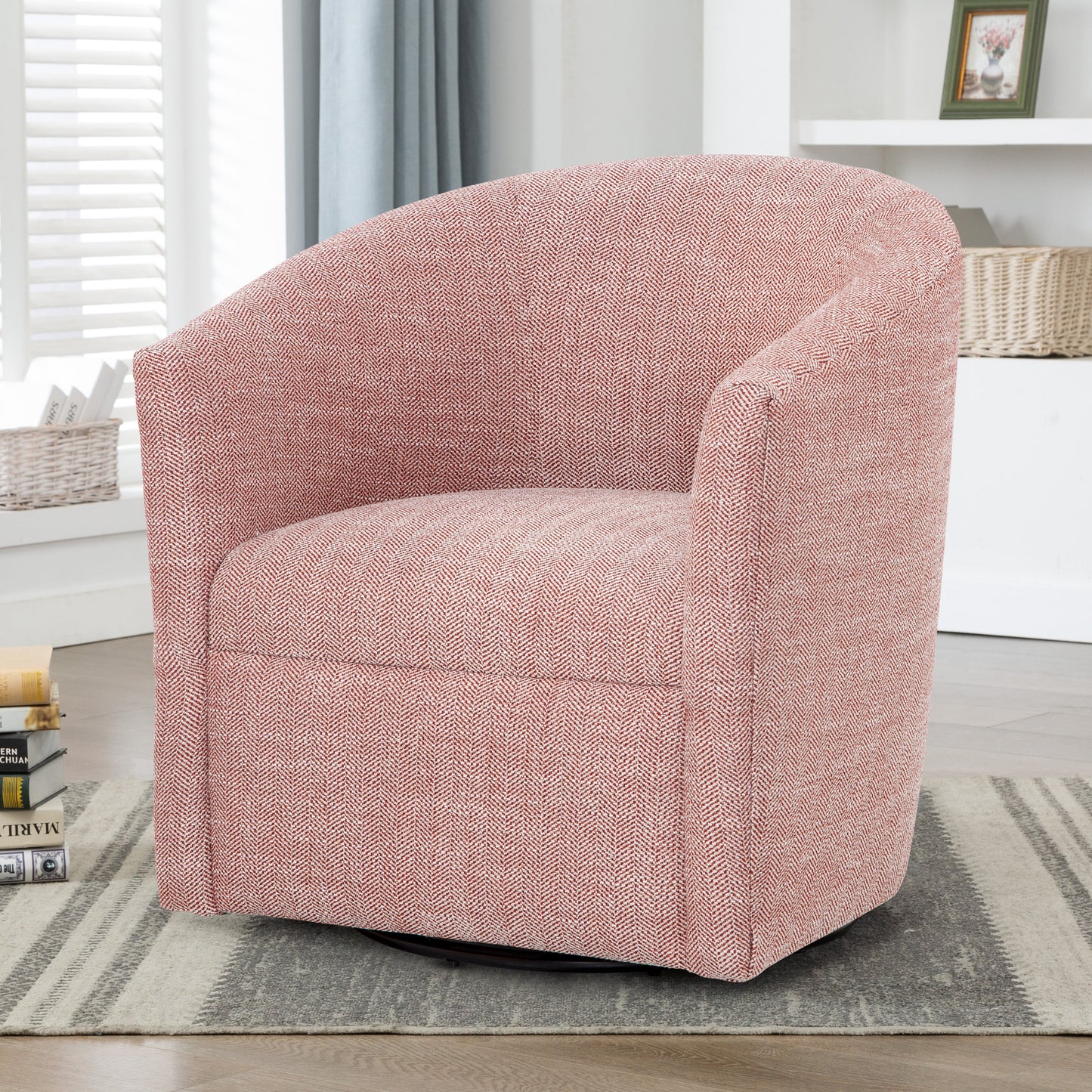 Upholstered Swivel Barrel Chair with Sloped Arms