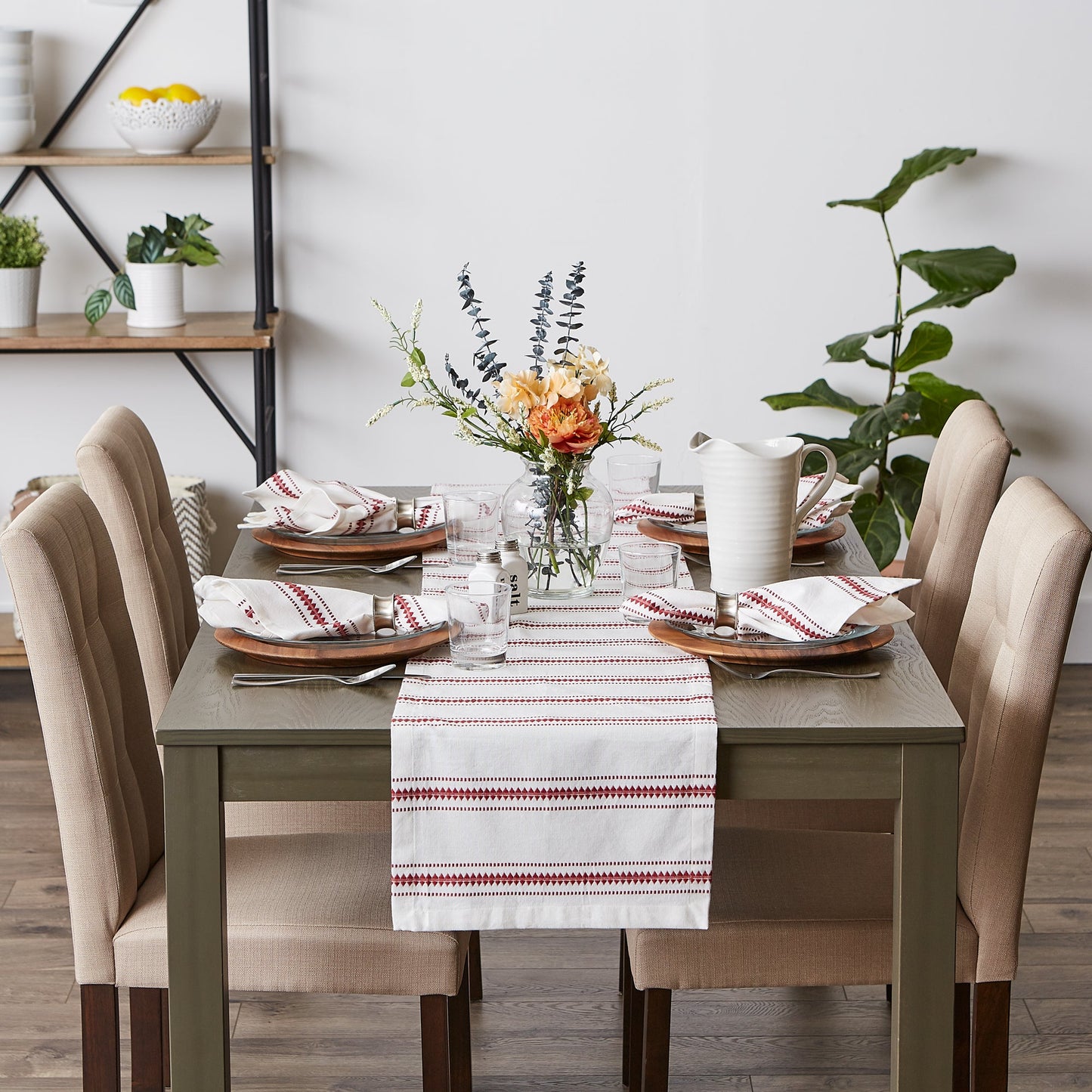 Barn Red Zig Dobby Stripe Table Runner 14X72