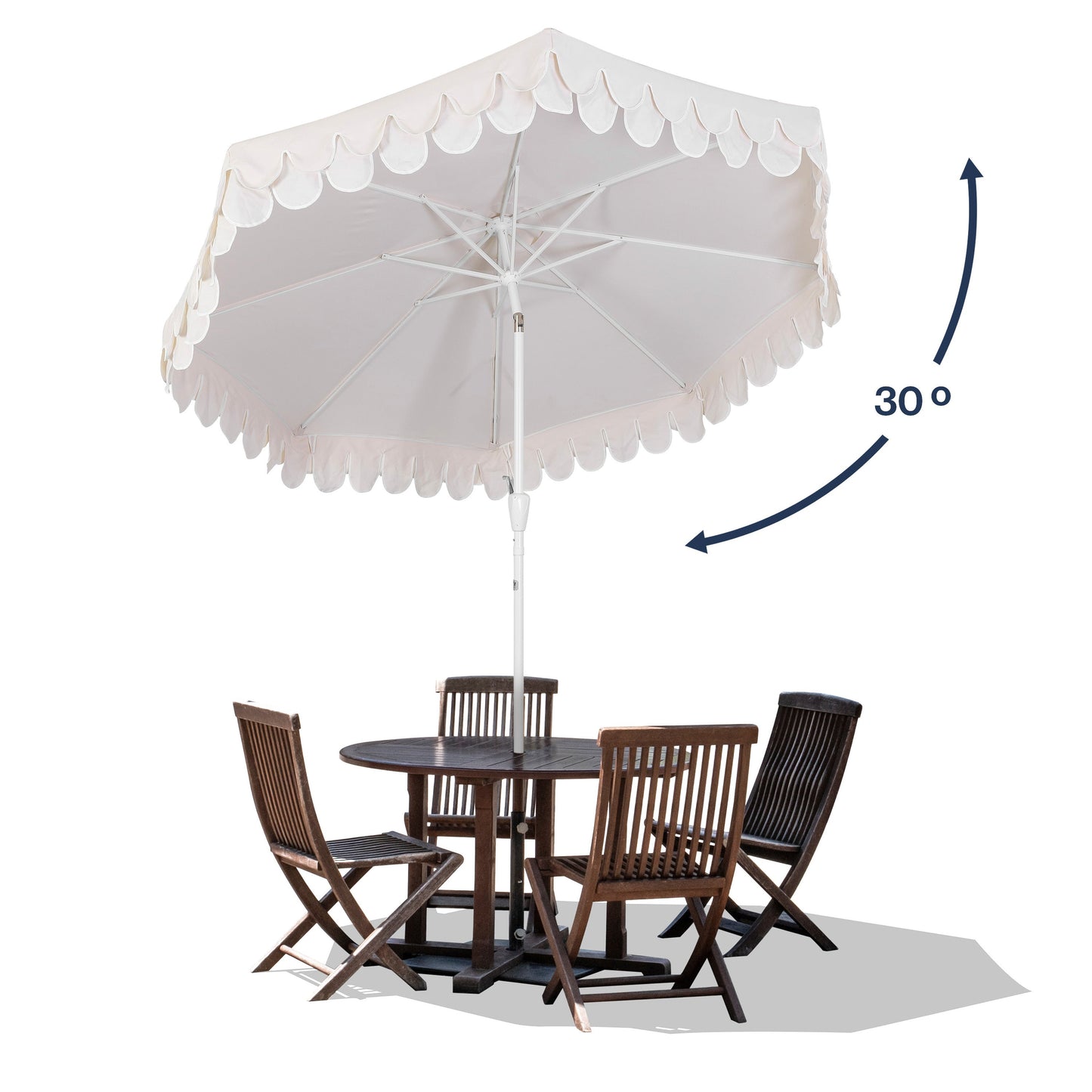 Tracy Classic MidCentury Scalloped Fringe Market Patio Umbrella with Auto-Tilt