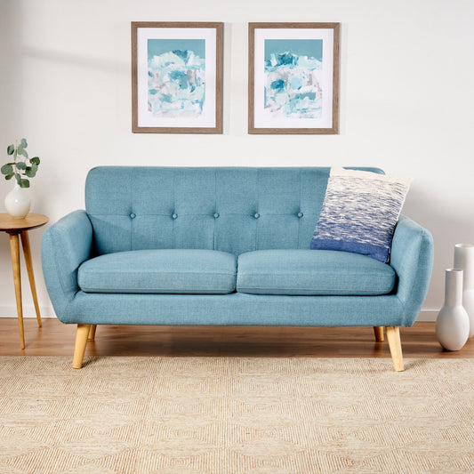 2-Seater Loveseat with Button Tufted Back and Solid Wood Legs