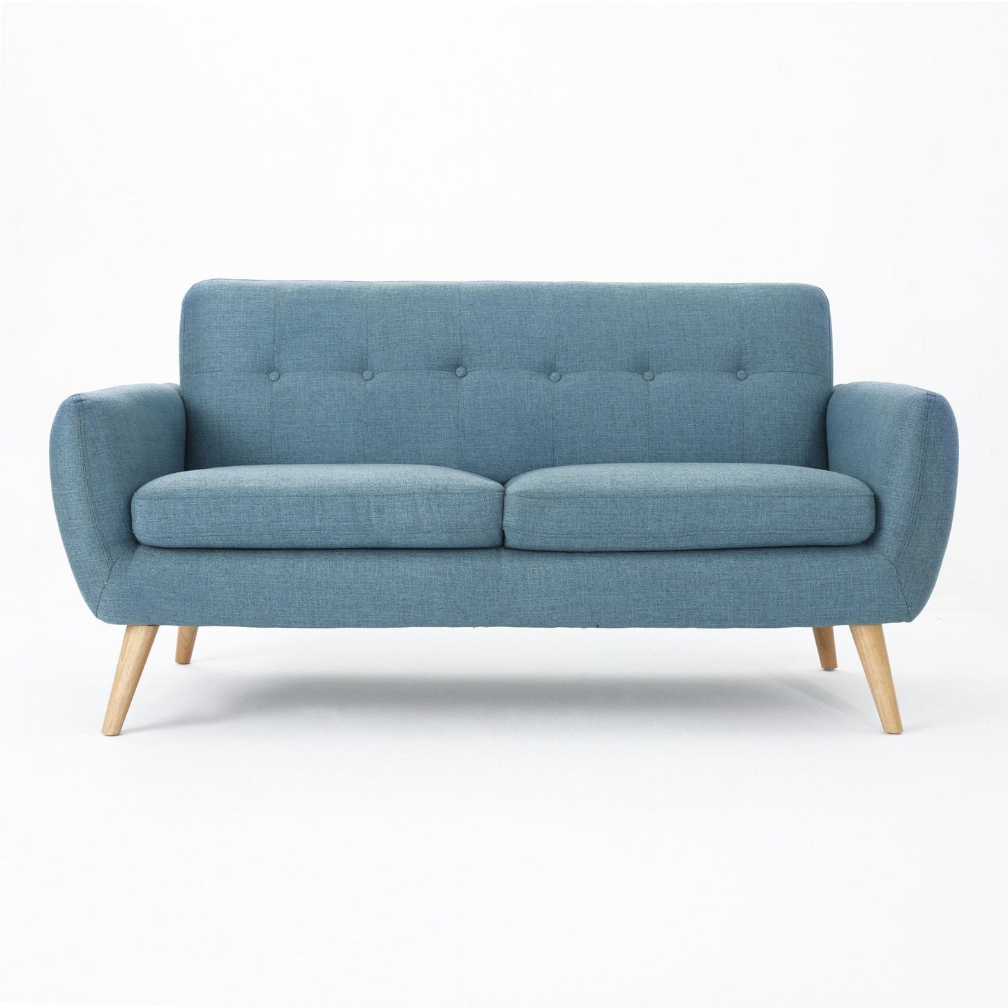 2-Seater Loveseat with Button Tufted Back and Solid Wood Legs